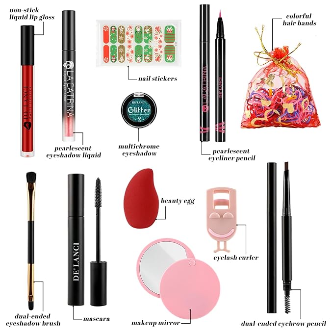 Makeup Advent Calendar 2024, DE'LANCI Christmas Surprise Makeup Gift Kit for Women,12 Days Christmas Countdown Calendar Beauty Box for Teens Girls, Xmas Cosmetic Starter Mystery Box, Cruelty Free