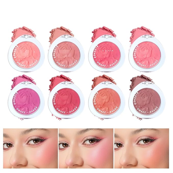 MAEPEOR Embossed Blush 8 Colors Lightweight Natural Look Matte Face Blush Long-Lasting Highly Pigmented Powder Blusher (Color 02)