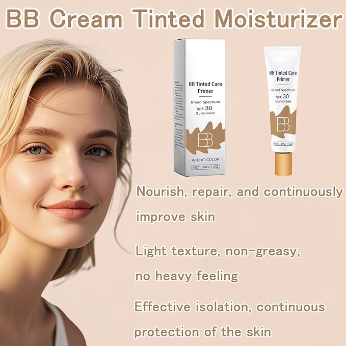 BB Cream Tinted Moisturizer SPF 30, BB Tinted Primer Full Coverage, Even Skin Color Hydrating and Smoothing