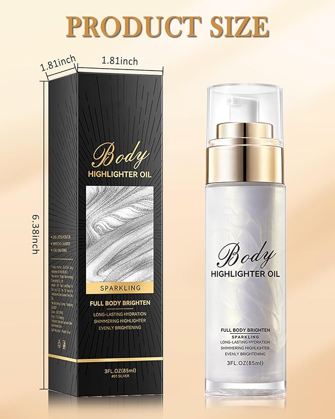 Body Shimmer Glow Oil, Waterproof Long Lasting Face Brighten Gold Luminizer, Moisturizing Hydrating Body Liquid Illuminator Highlighter Women Makeup, Shiny Diamond Face Glitter for Festive Party#02