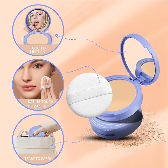 Oil Control Face Powder, Matte Smooth Setting Powder, Waterproof Long-Lasting Setting Powder, Polvo Compacto Perfección Mate, Polvo Compacto De Maquillaje (Tan Dark)