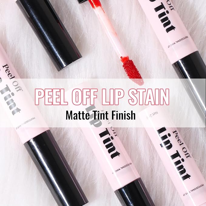 Erinde 2 Colors Peel Off Matte Lip Tint Stain, Magic Tattoo Lip Gloss, Waterproof Tinted Lip Stain, Non-Stick Cup, Long Lasting Natural Nude Matte Lip Makeup, Set B