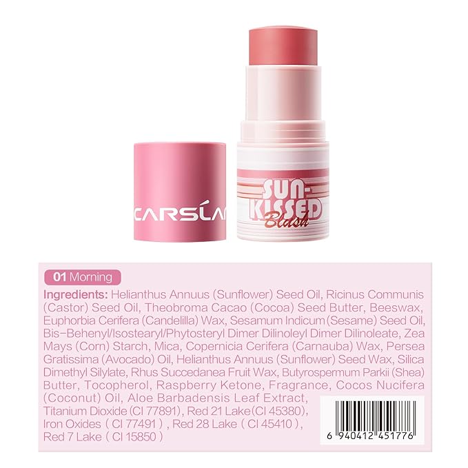 Sun Kissed Blush Face Bronzer Stick For Cheeks, Lips, Long-Lasting, Blendable, Vegan Makeup For All Skin Tones, 01 Morning, 0.21 Oz