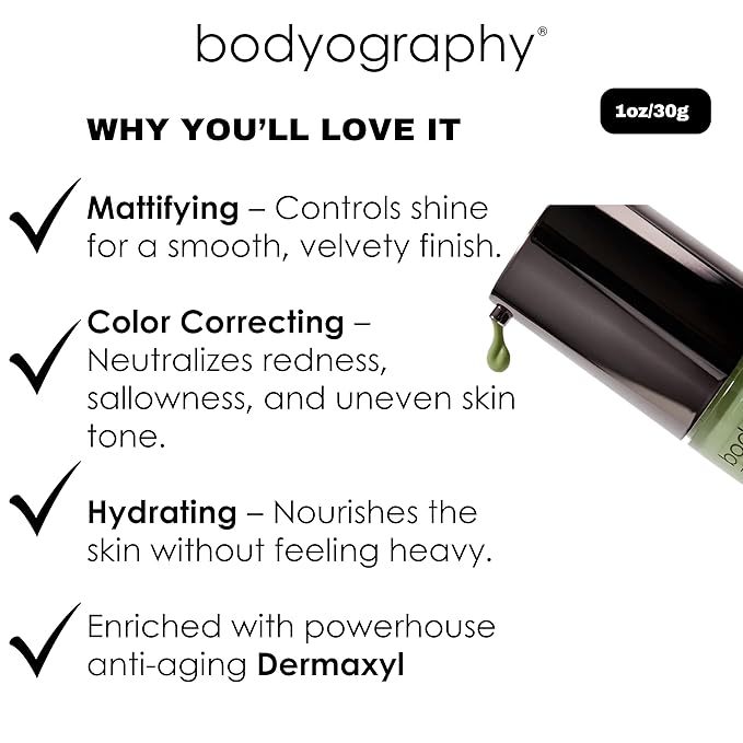 BODYOGRAPHY - Foundation Primer (Neutral): Flawless Anti-Aging Salon Makeup Primer w/Vitamin E, A, Jojoba, Grapeseed Oil | Control Shine | Gluten-Free, Cruelty-Free, 1 oz.