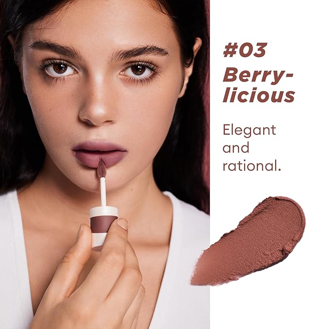 ITY Velvet Matte Finish Lip Stain-Mousse Textured Lip Clay, Conceals Lip Lines, Rich Pigment Lip Tint Lipsticks,3 Pack, 0.14 oz (4g) in Berrylicious, Ginger, Embered