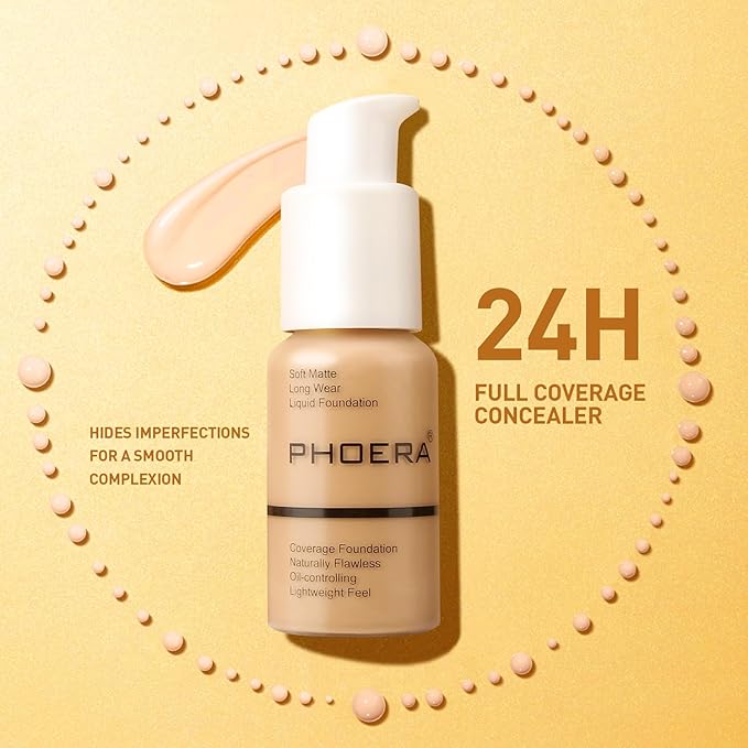 PHOERA Foundation Makeup, Flawless Soft Matte Oil Control Liquid Foundation, Full Coverage Mattle Oil-Control Concealer for Older Women, Great Choice For Gift (102&104, 60ml)