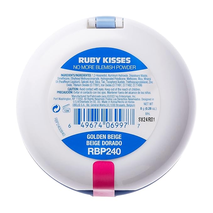 Ruby Kisses No More Blemish Face Powder with Salicylic Acid Korean Makeup Matte Finish Full Coverage Pressed Powder (Golden Beige)