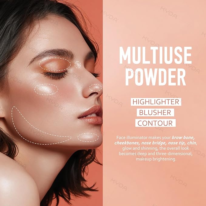KYDA 8-Color Baked Palette, Multiuse Baked Eyeshadow, Highlighter, Contour, High Gloss Pigment, Lightweight Soft Powder, Buildable Blendable Natural Look, Rose Gold