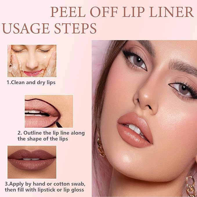 Lip Liner Stain Peel Off,Long Lasting Lip Stain Peel Off Waterproof Lip Tint Stain Non-Stick Cup Natural Lip Makeup (02#Cocoa+03#Rose)