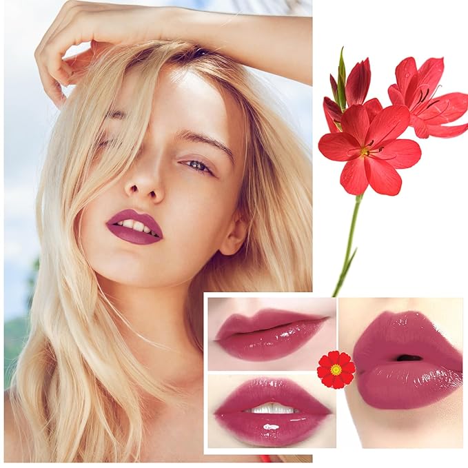 1 Pack Crystal Flower Jelly Lipstick,Magic Color Changing Lipstick,PH Clear Temperature Color Changing Lip Gloss,Lip Balm,Long Lasting Nourishing Moisturizing Lip Stick Set 07