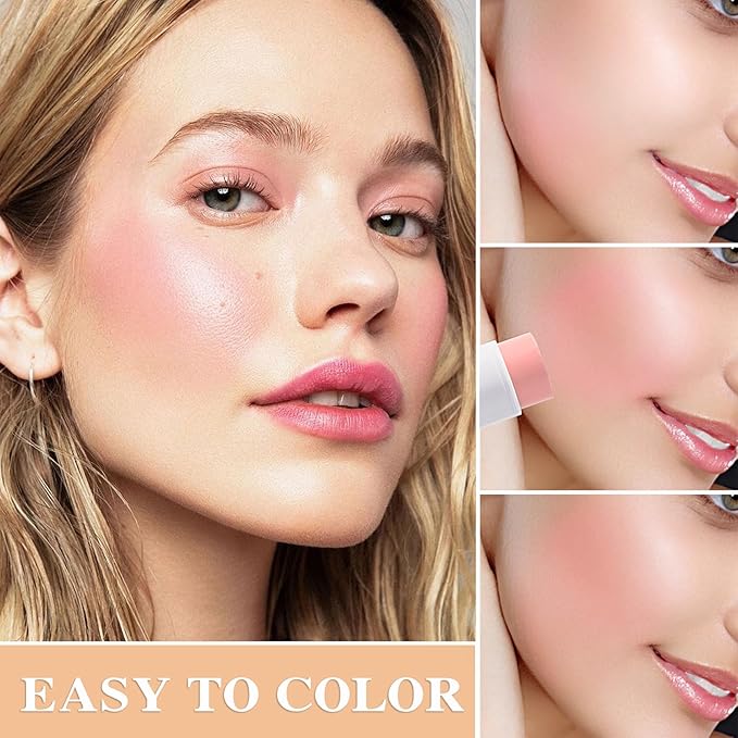 Cream Blush Stick with Brush and Makeup Sponge,Waterproof Multi Cream Makeup Stick,Lightweight,Long-lasting,2 in 1 Multi Blush for Cheeks & Lip Tint & Eyeshadow H