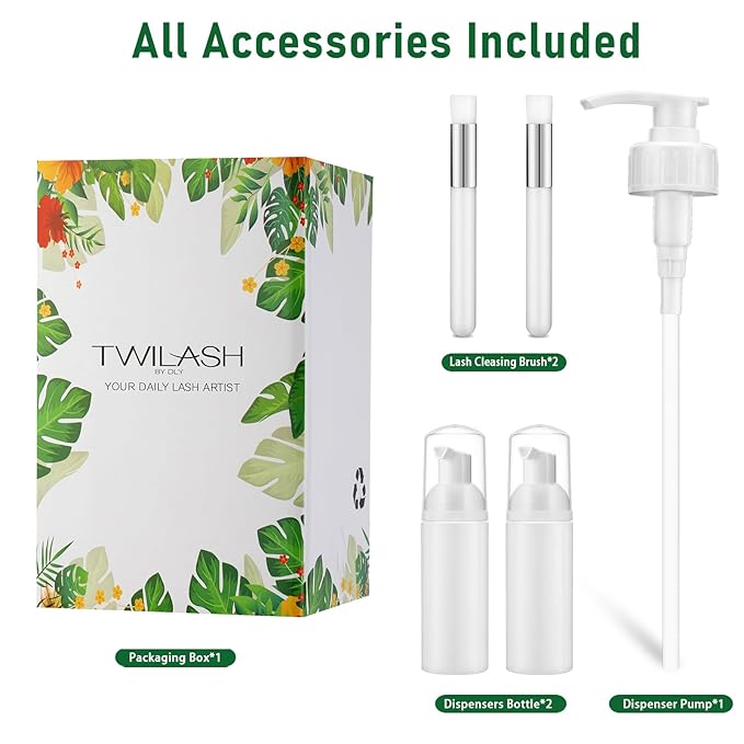 Lash Shampoo Bulk, Eyelash Cleanser for Extensions 1 Liter - 2 Foam Pump Bottles, 2 Lash Cleansing Brushes, Dispenser Pump - Eyelid Foaming Cleanser for Professional Salon and Home Use