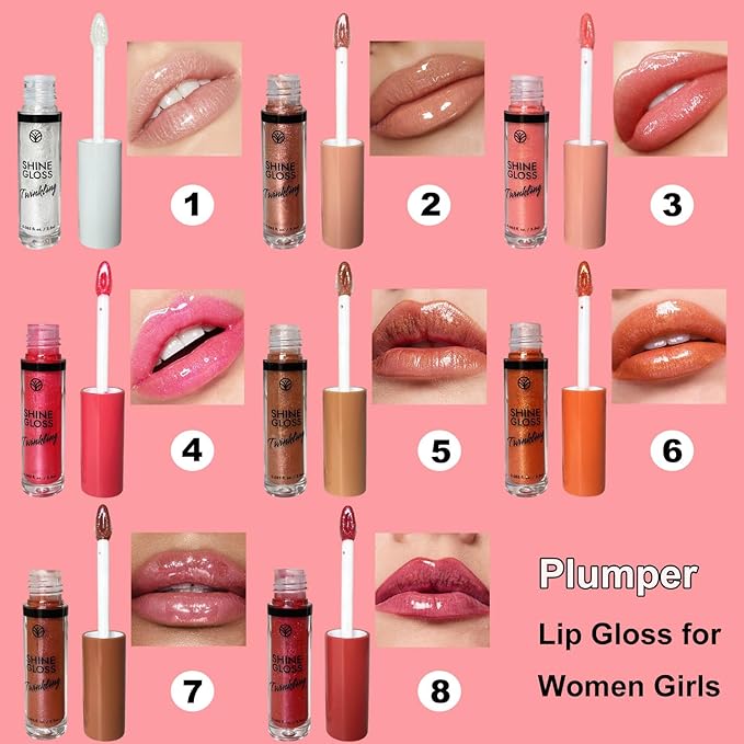 Clear Lip Gloss Lip Plumper Gloss Shimmer High Shine Lip Gloss Moisturizing Tinted Lipgloss Long Lasting Waterproof Lip Oil(01# Clear Shimmer)