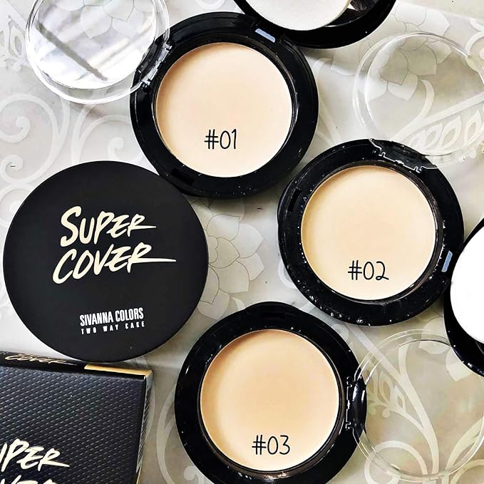 Sivanna Super Cover Two Way Compact Face Press Powder, Blurs Imperfections Soft Smooth Finish, Waterproof, Cover Dark Spots & Wrinkles, Oil-Control Perfectly, Long-lasting 0.42 oz, No.1 Natural White (NO.2 NATURAL WARM)