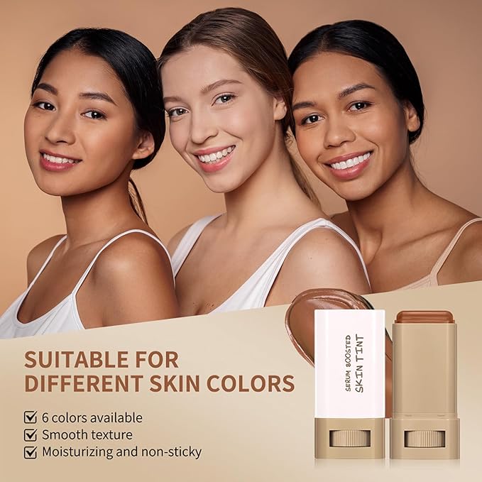 Foundation Stick Beauty Balm Serum Boosted Skin Tint, Solid Tinted Moisturizer Serum Contour Stick Foundation Skin Tint for Women, Natural Finish Makeup (6#)