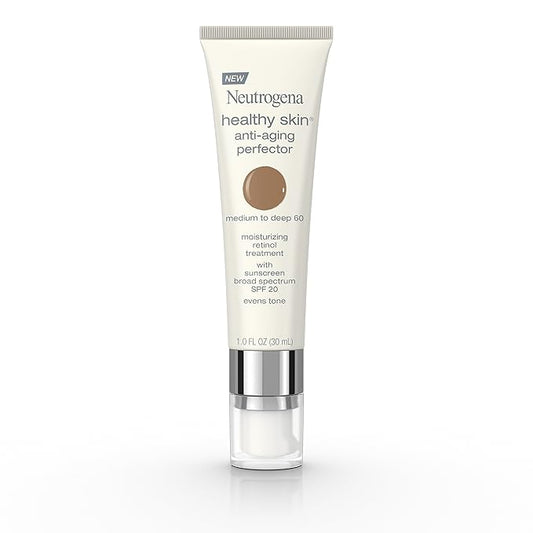 Neutrogena Healthy Skin Anti-Aging Perfector Tinted Facial Moisturizer and Retinol Treatment with Broad Spectrum SPF 20 Sunscreen with Titanium Dioxide, 60 Medium to Deep, 1 fl. oz