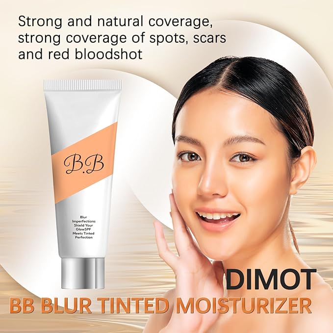 BB Blur Tinted Moisturizer SPF 30, BB Tinted Care Primerwith Brush, BB Cream Tinted Moisturizer for Woman (Light Brown, 1)