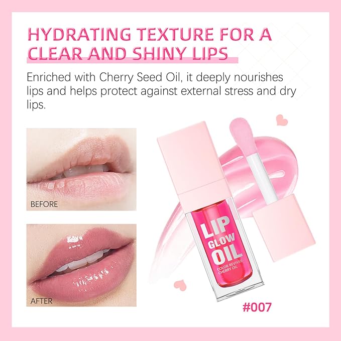Hydrating Lip Glow Oil, Plumping Lip Gloss, Moisturizing Lip Gloss Lip Balm, Transparent Lip Oil, Non-Sticky Long Lasting Lip Gloss, Tinted Lip Balm for Lip Care,0.28 OZ (#015-Cherry, 0.28 OZ)
