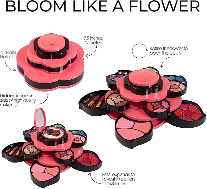 Toysical Flower Makeup Kit for Teens and 2-Tier Makeup for Teens - Gift Makeup Sets for Girls