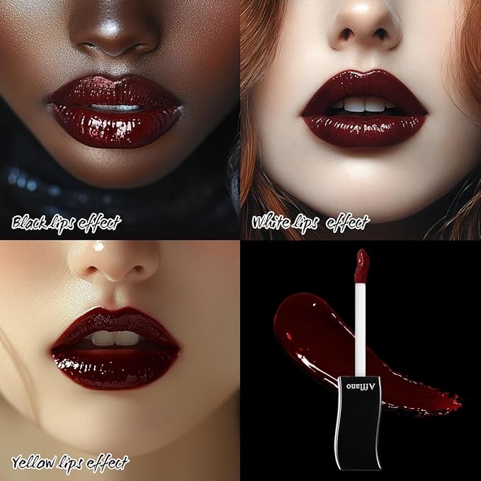 Burgundy Gothic Lip Gloss - Dark Red, Long-Lasting, Waterproof & Non-Sticky | Moisturizing, High Pigmented Vegan Lip Gloss for Bold Cosplay, Vampire & Halloween Makeup