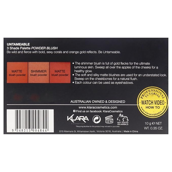 Klara Cosmetics Contour Bronze Blush and Highlight Palette - Matte and Shimmer Face Makeup Palette - Untameable - 0.35 oz