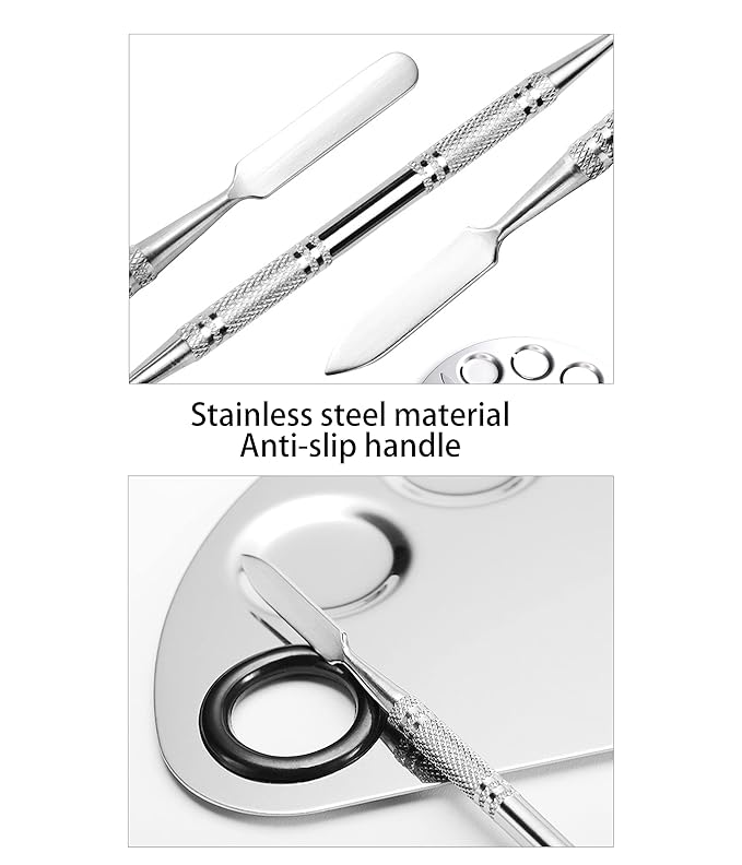 Makeup Palette, Makeup Mixing Palette, Color Mixing Tool, Artist Palette, Stainless Steel Makeup Palette For Makeup, Foundation, Nail Art, Loose Powder, Eye Shadow, Blush, Lip Gloss (2PCS)