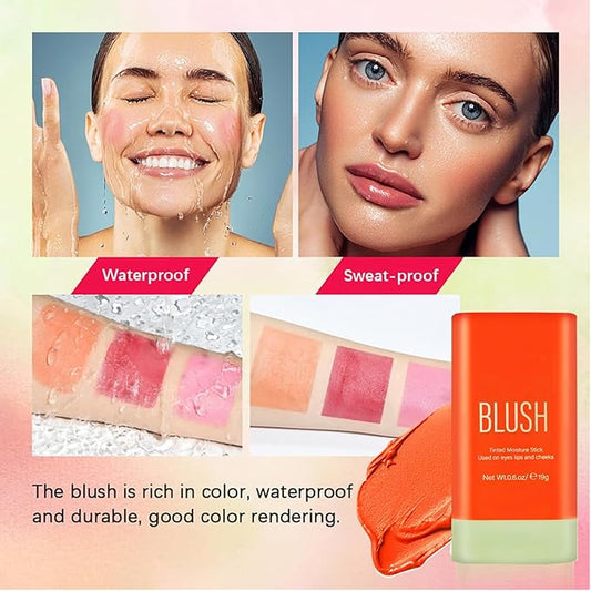 3Pcs Multi-Use Makeup Blush Stick, Tinted Solid Cream Blush Stick for Cheek & Eyes & Lips, Hydrating Long Lasting Lightweight Blendable Natural Nude Makeup Blush Stick