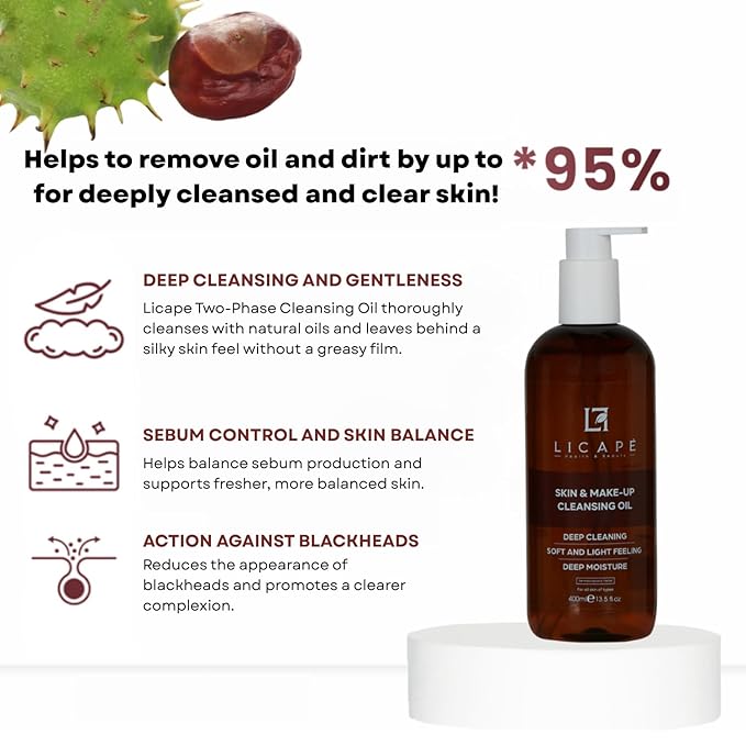 LICAPE® Dual-Phase Makeup Remover Oil 400ml – Deep Cleansing with Niacinamide, Chamomile, and Horse Chestnut Extracts for Balanced Skin