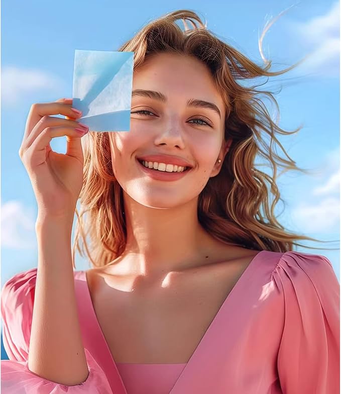 Oil Blotting Sheets for Face,Face Oil Absorbing Oil Blotting Paper for Oily Skin, Portable Oil Wipes Blue& Makeup-Friendly (E295)
