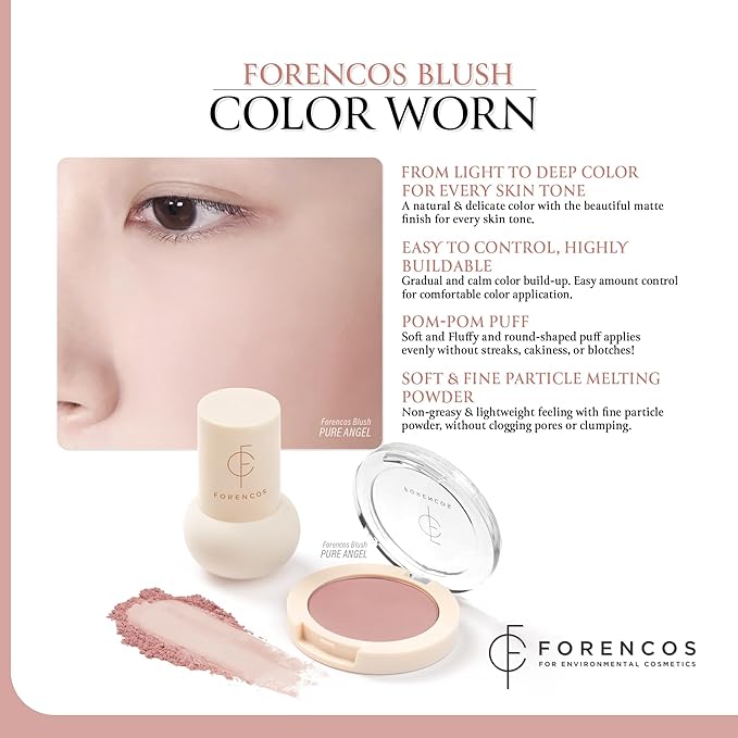 FORENCOS Matte Blush Set (Puff Included), Long Lasting Korean Blush Power, Zero Sebum Shine, Flawless Finish, Easy Blending, Lightweight & No Cakey Residue (PURE ANGEL)