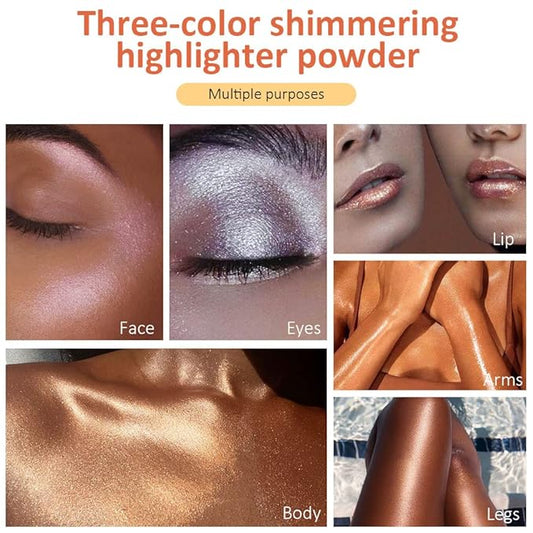 evpct 3Pcs Glitter Highlighter Powder Stick Make up Puff Fairy Stick Peal White Pink Bronze Shimmer Glitter Face Eye Body Liquid Highlighter makeup illuminators de maquillaje