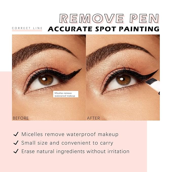 2Pcs Makeup Remover Pen Quick Fix Cleanser Eraser Pen Correct Makeup Mistakes Corrector Pen for Eyes Lips Face Correction Eyeliner Lipstick Mascara Fixer with 3 Replacement Heads