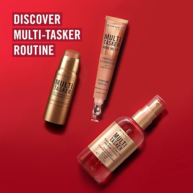 Rimmel Multi Tasker 3 in 1 Bronzing Stick, 003 Tan, Sculpted and Bronzed Glow, All-Day Wear, Sheer and Dewy Finish, Infused with Vitamin C & E, Vegan Formula, Cruelty-Free
