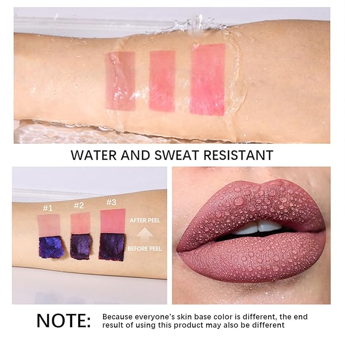 3 Colors Peel Off Lip Stain Detachable Lip Liner Set Long Lasting Lip Stain Peel Off Waterproof Non-sticky Matte Nude Lip Gloss Highly Pigmented Tattoo Lip Tint Stain Color (Multicolor, 3PCS)
