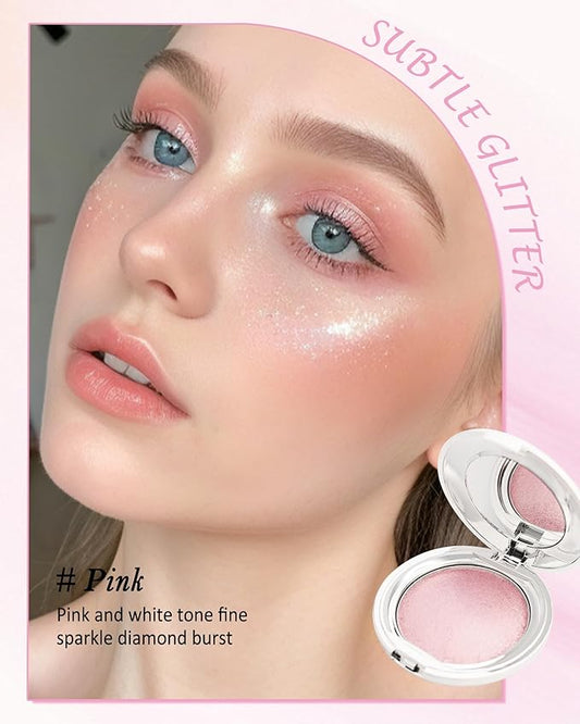 Face Highlighter Blush Powder Palette, Waterproof Long Lasting Shimmer Pink Glow Highlighting Bronzer Eye Facial Blusher Contour Cream Makeup Palette, Illuminator for Women Eyeshadow Body Cheek-03