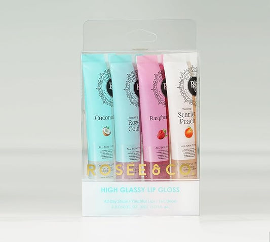 ROSÉE & CO Rosee Lip Gloss Vegan & Cruelty Free Treatment, Professional Make up, Long Lasting Glossy with Shea Butter, Moisturize, Protect & Smooth, High Shine, Non-Sticky - Set of 4-1