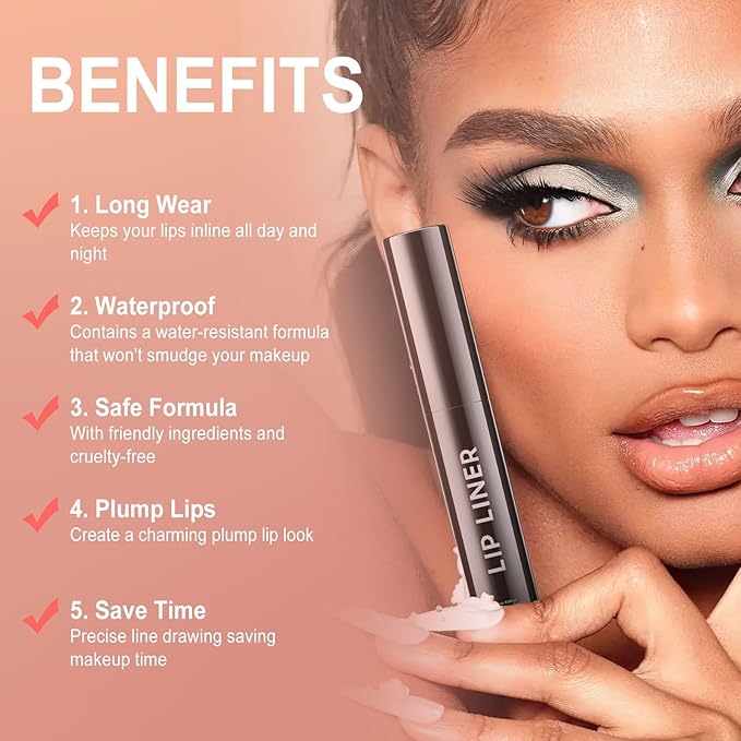 OETUIOW Long Lasting Waterproof Lip Stain, Lip Liner Stain, Peel Off Lip Liner Tattoo for Women Girls All Skin Types, Transfer-Proof & Natural, Nude