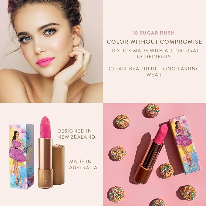 Karen Murrell - Natural Lip Stick - Lipstick 18 Sugar Rush - Hot Pink Lipstick - Matte Finish, 100% Natural Ingredients, Moisturizes & Hydrates Lips - Paraben & Cruelty Free