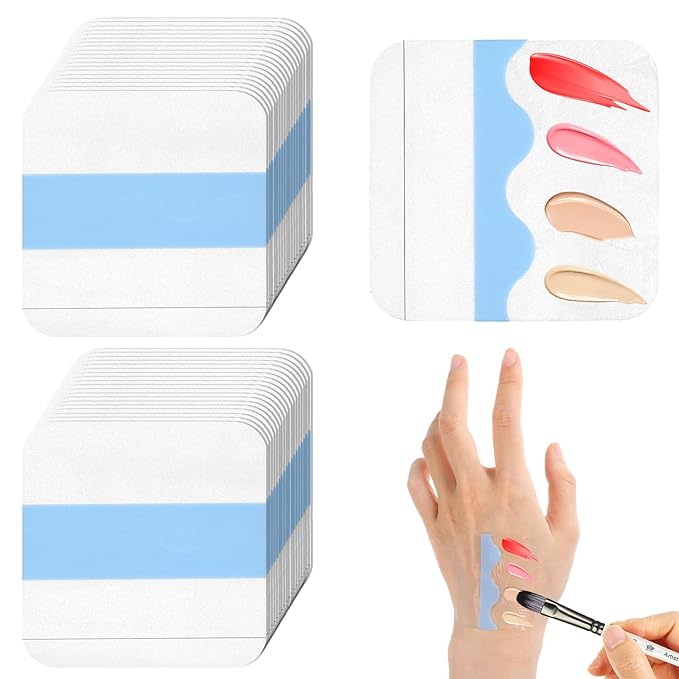 100PCS Makeup Hand Palette Single Use Foundation Mixing Palette Adhesive Tape Disposable Transparent Waterproof Cosmetic Tray Professional Makeup Artist Must Haves Supplies for Women Girls