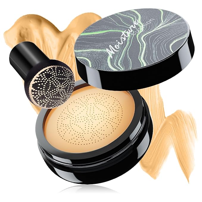 Mushroom Head Air Cushion CC Cream - Long-Lasting & Brightening BB Cream Foundation for Mature Skin, Waterproof & Moisturizing Full Coverage Self Adjusting Concealer for Even Skin Tone (Buff Beige)
