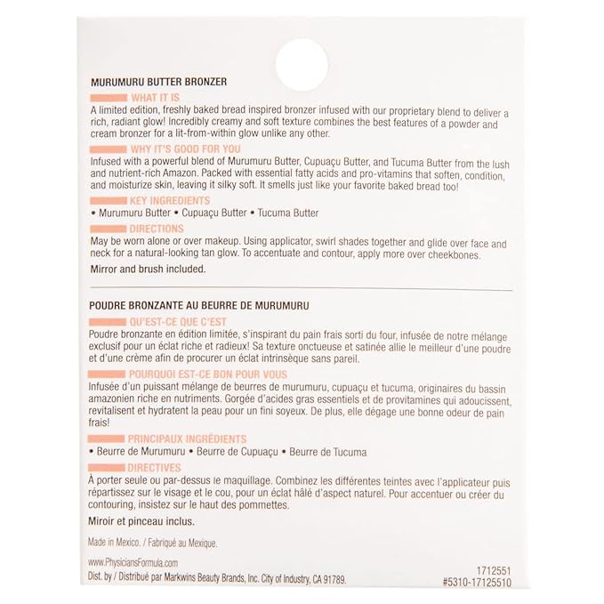 Physicians Formula Murumuru Bread & Butter Bronzer Baked, Moisturizing, Silky All-Day Glow, Dermatologist Tested, Hypoallergenic, Vegan & Cruelty-Free