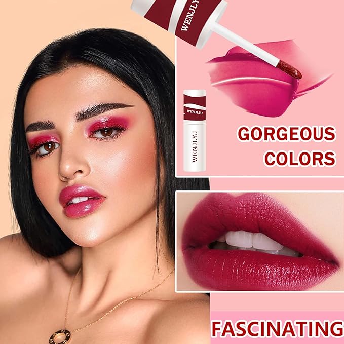 Lip Tint Stain Set,Mini Velvet Lip Tint Watery Lip Stain Long Lasting Waterproof Moisturizing Lip & Cheek Tint,Hydrating,Natural Glossy Liquid Lipstick Lip Gloss Kits for Women (set J)