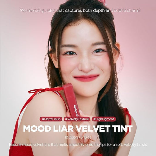 lilybyred Mood Liar Velvet Tint | Korean Moody Matte Lip Stain, Creamy Velvet Texture, Blurring Soft-Focus Effect, Highly Pigmented, Smudge-Proof, Long-Lasting, 0.14 oz. (05 Immature Cherry)