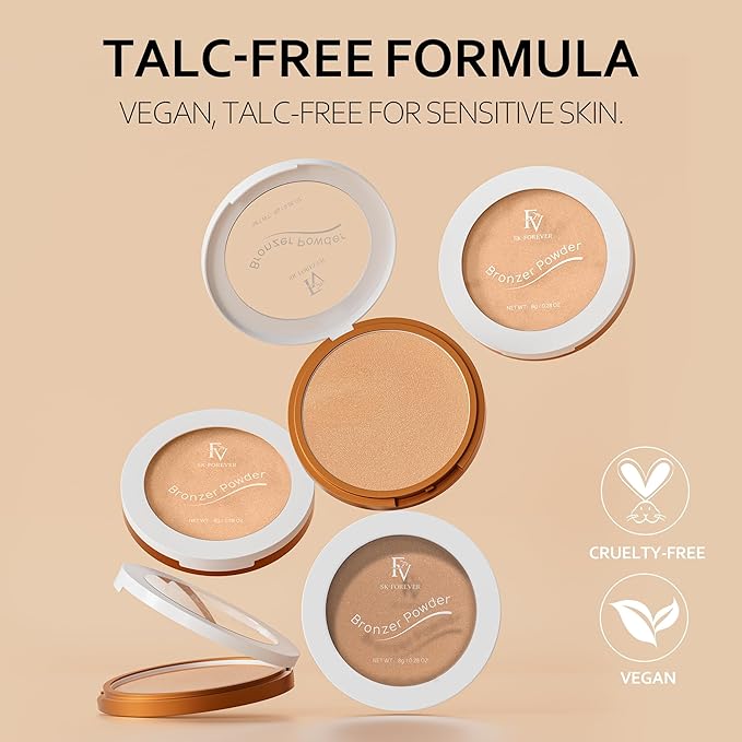 FV Bronzer Powder Long Lasting, Waterproof & Buildable Silky Bronzing Powder, Sunkissed Glow Makeup Finish, Talc-Free Bronzers for Women, Deep Bronzer, 0.28oz