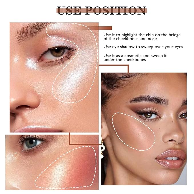 Professional Face Highlighter Palette,Pearl Shimmer Smooth Baked Powder, Lasting Sparkling Highlighter Makeup-Rose Gold