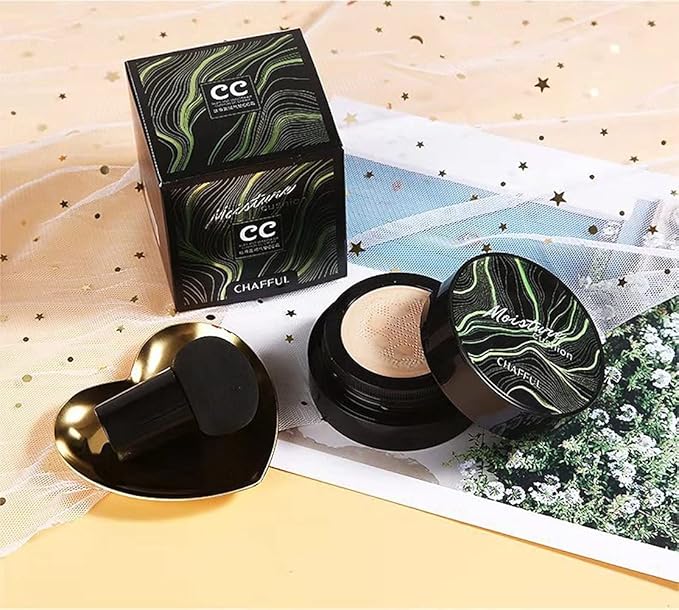 Air Cushion CC Cream, Mushroom Head Foundation, Moisturizing BB Cream Concealer Makeup Base Long Lasting with Mushroom Makeup Sponge (Natural)