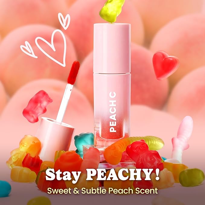 Peach C Jelly Beam Tint - Long Lasting Korean Lip Tint Stain Plumping Jelly Lip Gloss - Lightweight, Moisturizing & Buildable Lip Makeup Jelly Tint Blush with Vitamin E (Energy Pop, 0.07 oz)