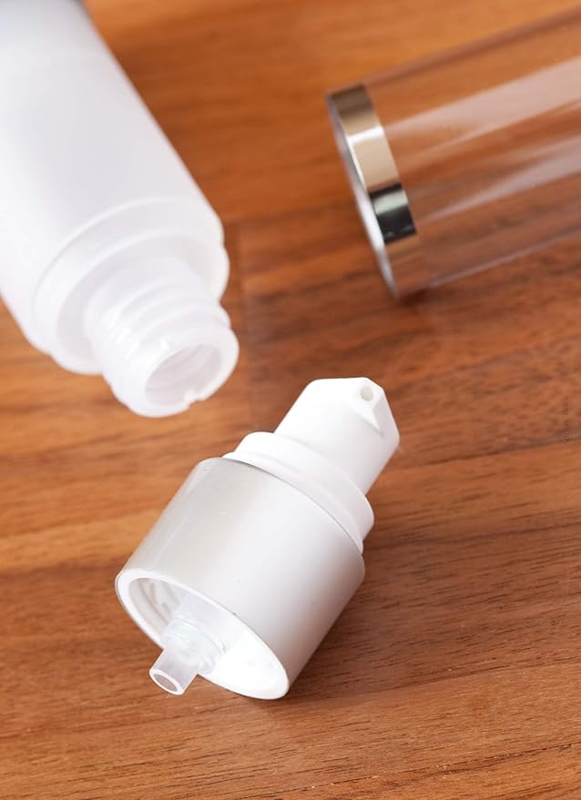 JUVITUS (6 PACK) 15 ml / 0.50 oz Frosted Airless Acrylic Foundation Bottle with Clear Cap + Funnel