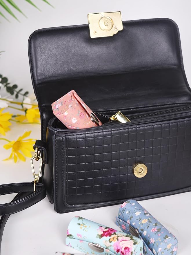 12 Pcs Lipstick Case with Mirror Floral Design Lipstick Holder Flower Printing Lip Stick Box (Pattern A)