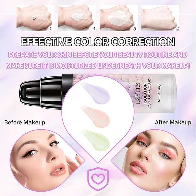 One Step Color Corrector,Color Correcting Facial Serum,Invisible Pore Face Makeup Primer,Oil Control Isolation Cream,Moisturizing Concealer Foundation for Women